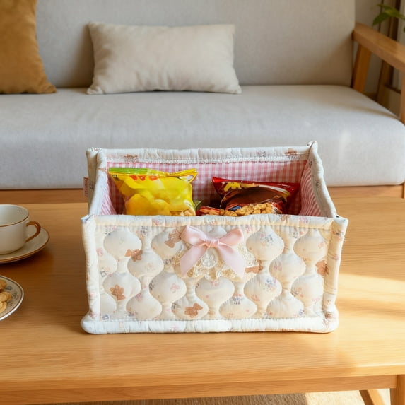 Loespoir Desktop Storage Basket, Snack And Sundries Organizer Basket, Cosmetic Organizer Bag Tray, For Office Desk, Vanity, Small Item Tidy, Bedroom Nightstand(Pink)