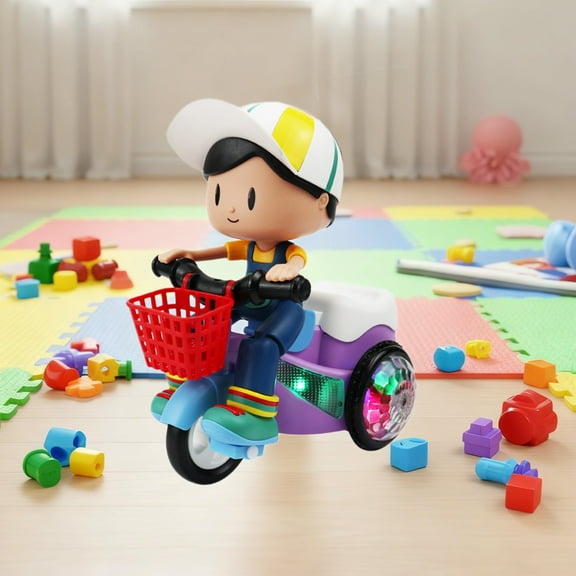 Loespoir Dynamic Stunt Motorcycle Toy, 360 Degree Rotating Electric Vehicle, Light and Music Action Play for Thrilling Entertainment, with Smooth Motion(Purple)