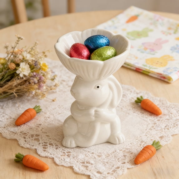 Loespoir Easter Ceramic Bunny Dessert Plates, Household Dishware and Decorative Plates for Holiday Party, Spring Table Setting, Candy Display, Festive Dining(White)