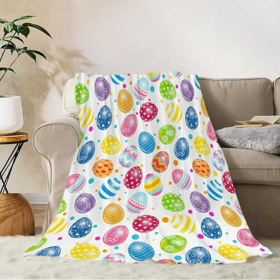 Loespoir Easter Flannel Blanket, Striped Printed Decorative Blanket, Flannel Blanket, Striped Print, for Cozy Comfort and Easter Theme(B)