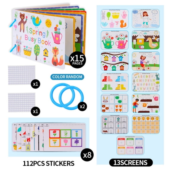 Loespoir Educational Busy Activity Book, Tear and Paste Flip Through Set, Early Learning Quiet Time Resource, with Multiple Themes and Interactive Pages(A)