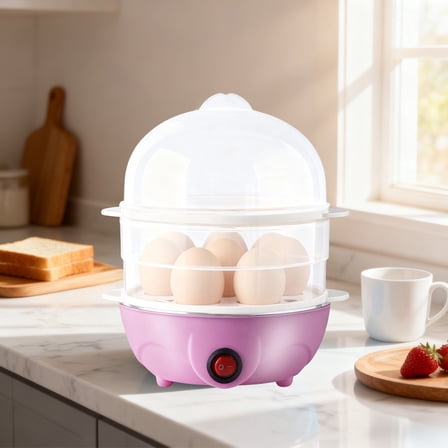 Loespoir Egg Cooker, Stainless Steel Boiled Egg Maker, Double Layer Breakfast Appliance For Home, Kitchen, Soft Or Hard Eggs(Pink)