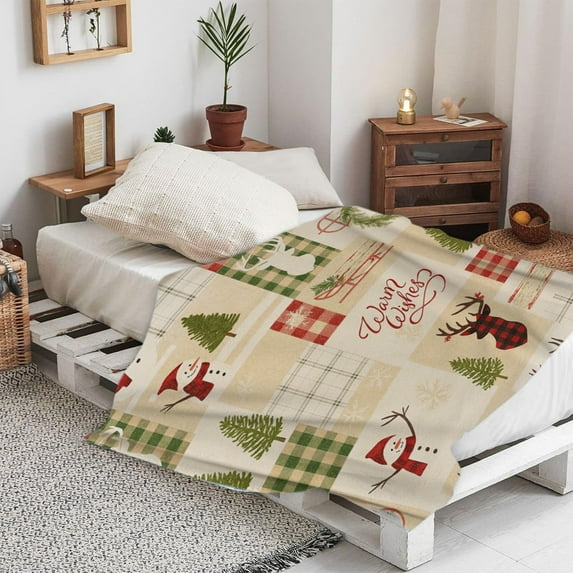 Loespoir Festive Christmas Throw Blanket, Plush Warm Blanket for Bed and Couch Use, Holiday Themed Blanket for Winter Comfort and Decorative Displays, 78.7"x59"