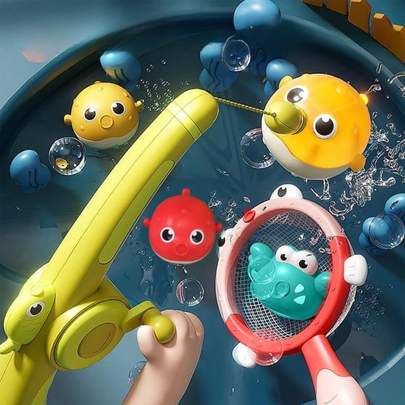 Loespoir Fishing Rod Net Fishing Bath Toy Set, Shining In Water Bath Toy, Exercising Hand Eye Coordination Toy, For Water Play, Swimming Pool, Bathroom Toys, Summer Fun