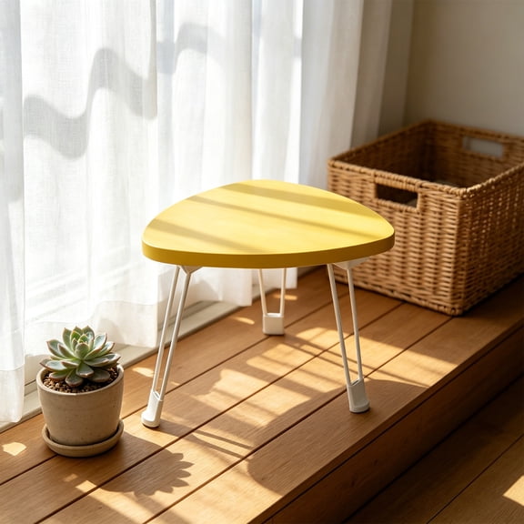 Loespoir Foldable Small Side Table, Mobile Round Couch Tray, Space Saving Snack Stand, Lightweight Portable Desk, For Living Room Outdoor Patio,Yellow