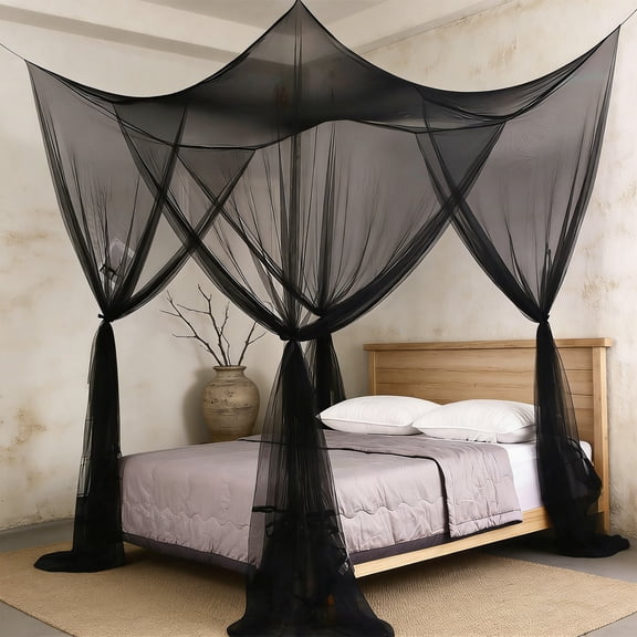 Loespoir Four-Sided Mosquito Net, Outdoor Mosquito Net Bed Cover, Home Mosquito Net Curtain Set, for Patio, Garden, Bedroom, Mesh Protection(Black)