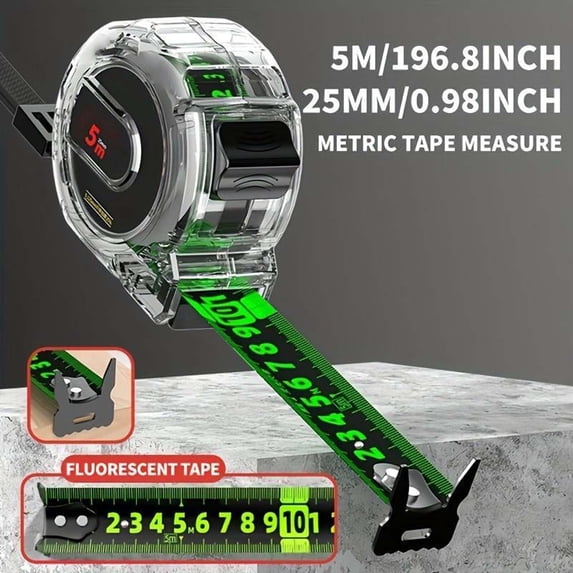 Loespoir High-Precision Fluorescent Tape Measure, Thickened Steel Tape Measure in 5m Lengths, Construction, DIY, Easy Read, Sturdy Blade(197")
