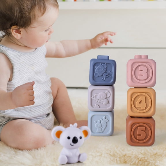 Loespoir Infant Puzzle Building Blocks, Relief Blocks Soft Blocks Stacking Music Vinyl Soft Blocks, Soft Building Blocks, Stacking Toys, for Baby Learning and Sensory Development