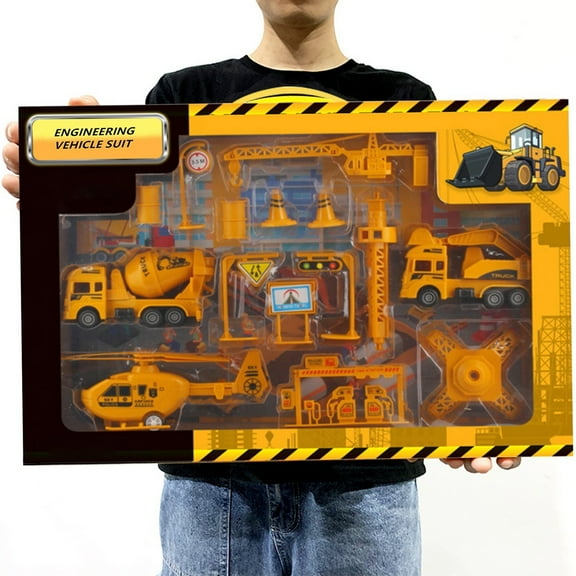 Loespoir Kids Construction Playset, Tower Cranes Dump Truck Helicopter Set, Educational Engineering Toy, For Age 3+ Boy Birthday Gift, 13 Pcs Vehicle Collection, Imaginative Building Play