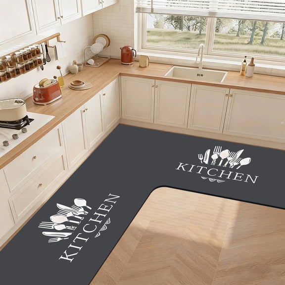 Loespoir Kitchen Rug Set, Absorbent Non-Slide Floor Mat, L Corner Carpet for Kitchen Cooking, Living Room, Machine Washable, Dark Color, Stain Resistant(Gray)