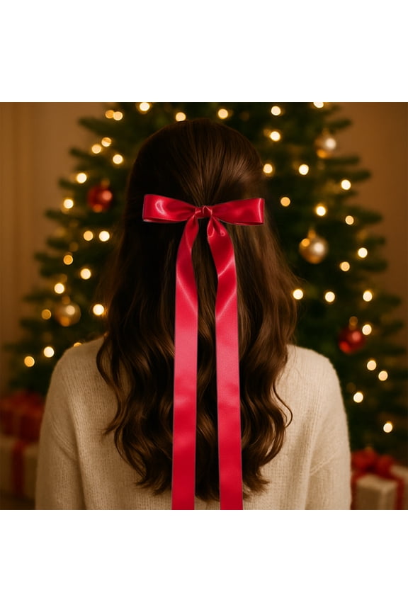 Long Ribbon Hair Clip, Large Bow Design and Secure Closure, Girly Hair Accessory for Back of Head Styling and Hold, Decorative Headdress for Parties and Daily Wear