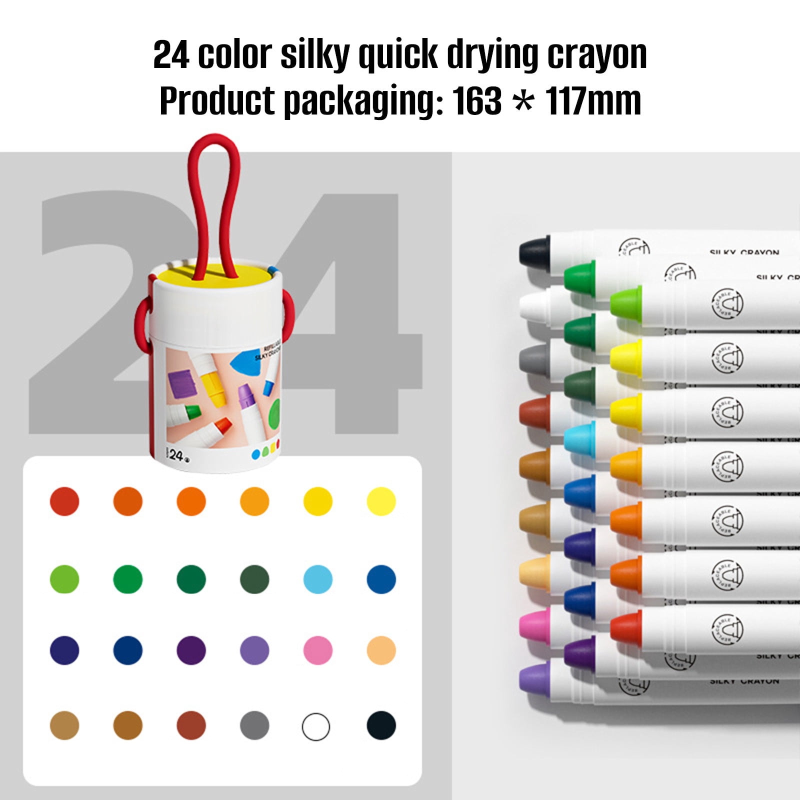 Loespoir Mess-Free Washable Crayons For Toddlers, Silk Speed Drying Crayon Oil Painting Stick, Barrel Colorful Pen for Kids Art, Drawing, Craft, 24pcs(B)