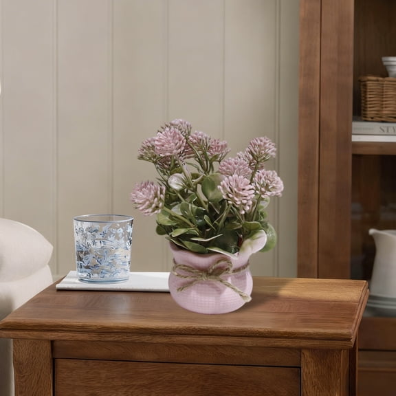 Loespoir Mini Simulated Pinks Potted, Simulated Flower Home Decoration, Artificial Green Artificial Plants, for Photography Prop, Desk, Shelf, Fake Artificial Plants Decor(A)