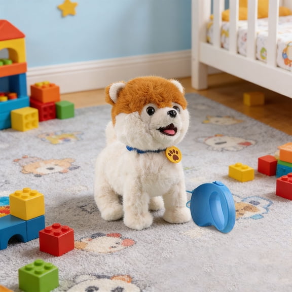 Loespoir Motorized Plushs Robot Dog, Leash-Controlled Interactive Pup Toy, Walks Barks Head-Pat Reactions, For Kids Companion, Big-Eyes Animated Pet, Fun Gift, Realistic(B)