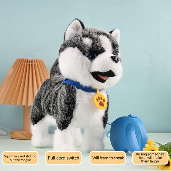 Loespoir Motorized Plushs Robot Dog, Leash-Controlled Interactive Pup Toy, Walks Barks Head-Pat Reactions, For Kids Companion, Big-Eyes Animated Pet, Fun Gift, Realistic(C)