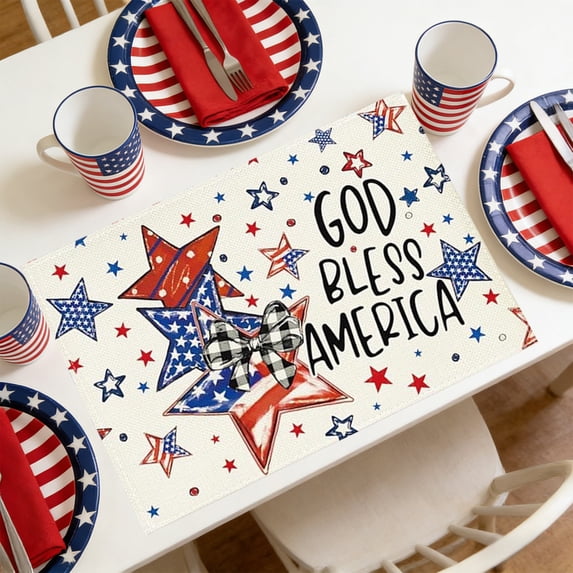 Loespoir Patriotic Placemat, American Flag Table Mat for 4th of July, Memorial Day, Veterans Day, Patriotic Party Supplies, Holiday Table Decor, Dining Setting(A)