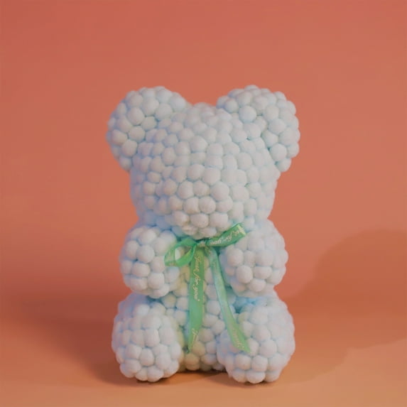 Loespoir Pompom Bear Plushs Toy, Valentines's Day Gift Ornament, Soft Stuffed Animal with Pompoms, For Cuddling, Shelf Decor, Gift for Her, Cute Animal Friend(Blue)