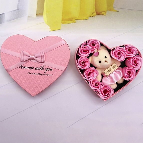 Loespoir Preserved Roses In A Cute Teddy Bear Gift Box, Artificial Red Roses Heart Shaped Box, Long Lasting Rose Bear Set, For Valentines Day Gift, Birthdays, Anniversary(Pink)