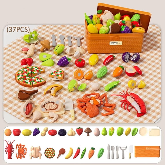 Loespoir Pretend Play Food Set, Peel and Cut Fruit Vegetable Toys, Kitchen Cutting Playset, Educational Role Play, Toddler Preschool Kids, Montessori Learning Gift