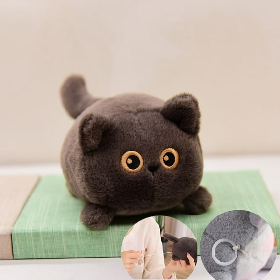 Loespoir Pull String Small Doll with Cute Moggie Dog Design, Wagging Tail Feature for Interaction, Gift for Holiday and Birthday, Toy for Play and Collecting(Black)