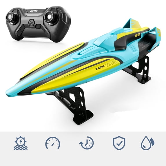 Loespoir RC SpeedBoat, Remote Control SpeedBoat for Pools, Fast RC Boats for Kids, 4 Channel 2.4GHZ Remote, Rechargeable Boat, Outdoor Water Play(Blue)