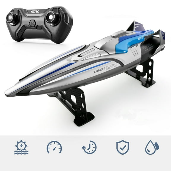 Loespoir RC SpeedBoat, Remote Control SpeedBoat for Pools, Fast RC Boats for Kids, 4 Channel 2.4GHZ Remote, Rechargeable Boat, Outdoor Water Play(Silver)