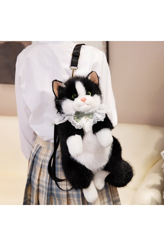 Loespoir Ragdoll Backpack Toy, Cute Kitty Double Shoulder Bag Doll for Girls, Plush Backpack, Pretend Play, Dress Up, Birthday Gift, Children's Toy, Fun Accessory(Black)