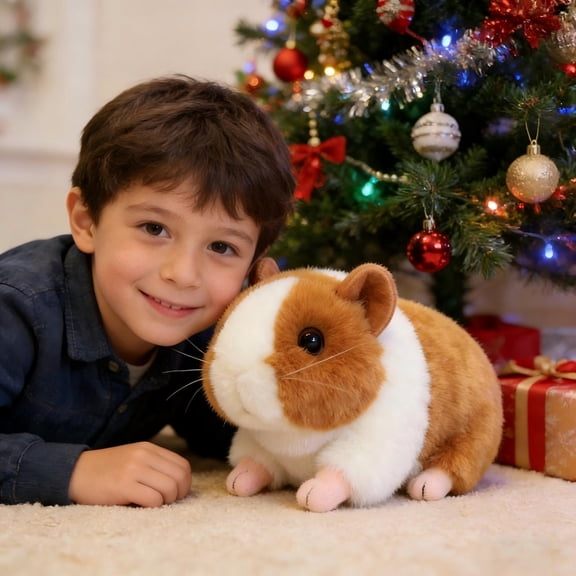 Loespoir Realistic Hamster Plushie Toy, Cute Lifelike Guinea Pig Stuffed Super Soft Doll, Gift for Kids Girls Boys Birthday, Simulation Pet, Cuddle Toy(A)