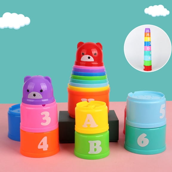 Loespoir Stacking Cup Puzzle Toy, Stacking High Cup Stacking Game, Educational Building Cups, for Kids, Fine Motor Skills, Bath Toy, Colorful