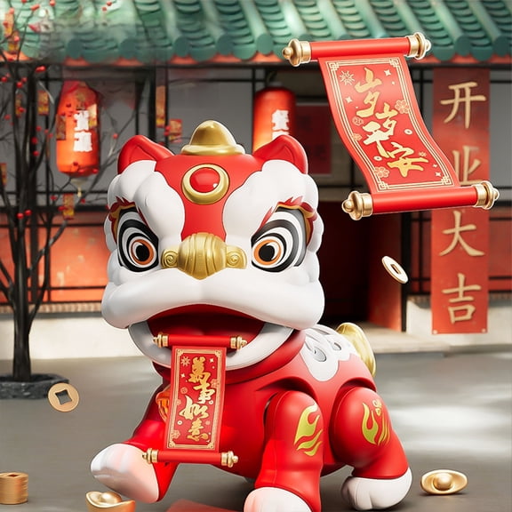 Loespoir Traditional Chinese Lions Dancing Toy, Interactive Shaking Head Dance Toy, Kids Music and Lights Toy, for Play, Birthday, Festival, Cultural Gift, Sturdy
