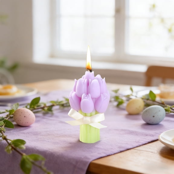 Loespoir Tulips Bouquet Scented Candle, Gift Ornament Floral Candle, Spring Flower Scented Wax Bouquet, For Home Decor, Gift, Centerpiece, Long Lasting Fragrance(Purple)