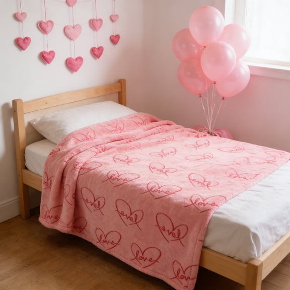 Loespoir Valentine's Day Flannel Blanket, Reversible Fleece Throw Blanket, Cozy Nap and Gift Blanket, For Bed, Couch, Picnic, Winter Warmth, Lightweight and Soft(Pink-4)