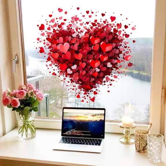 Loespoir Valentines Day Stickers Full Of Heart Patterns, Windows Stickers For Shop Doors And Windows, Valentines Day Atmosphere Decoration, Peel And Stick