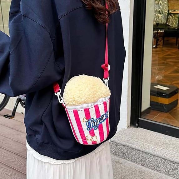 Loespoir Women's Popcorn Bag Shoulder Bag, Popcorn Shoulder Bag with Zip, Accessory Versatile Party Decoration for Carnival Halloween, Novelty Purse, Fun Gift(Red)