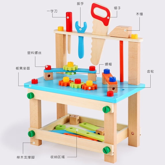 Loespoir Wooden Simulation Disassembly And Assembly, Tool Table Chair Toy, Pretend Play Tool Set, for Kids, DIY, Fine Motor Skills, Sturdy Wood