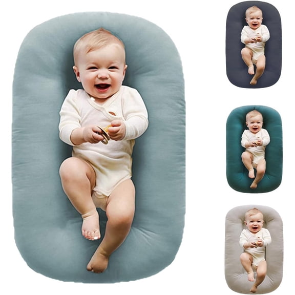 Loevin Baby Lounger for Newborn,Baby Nest for Newborn Soft Cotton Breathable for Playtime & Relaxation,Flat Babies Essentials Gifts Newborn Lounger for Boys & Girls 0-12 Months(Slate Blue)