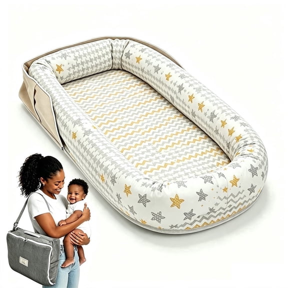 Loevin Baby Lounger for Newborn, Portable Breathable Infant Lounger for 0-12 Months Toddler, Home Travel Dual-Purpose Baby Nest (Star)