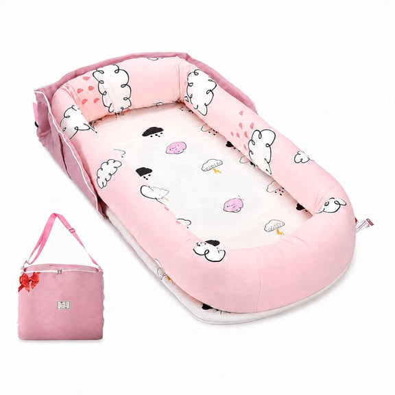 Loevin Baby Lounger for Newborn, Portable Breathable Infant Lounger for 0-24 Months Toddler, Home Travel Dual-Purpose Baby Nest (Cloud)