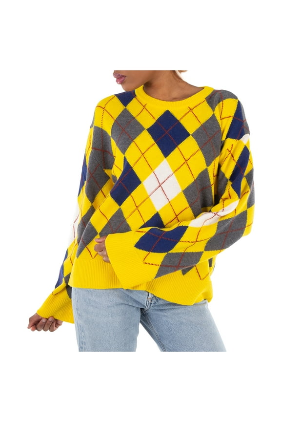 Argyle Ribbed Collar Knitted Jumper, Size Small