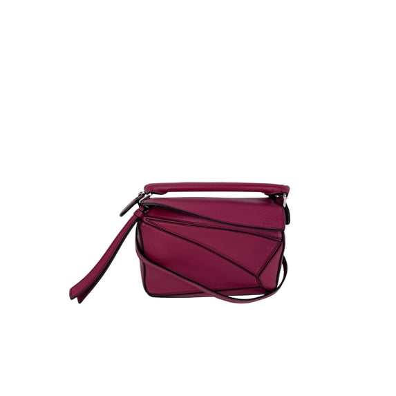 Pre-Owned Loewe Calfskin Mini Crimson Puzzle Crossbody Hand Bag