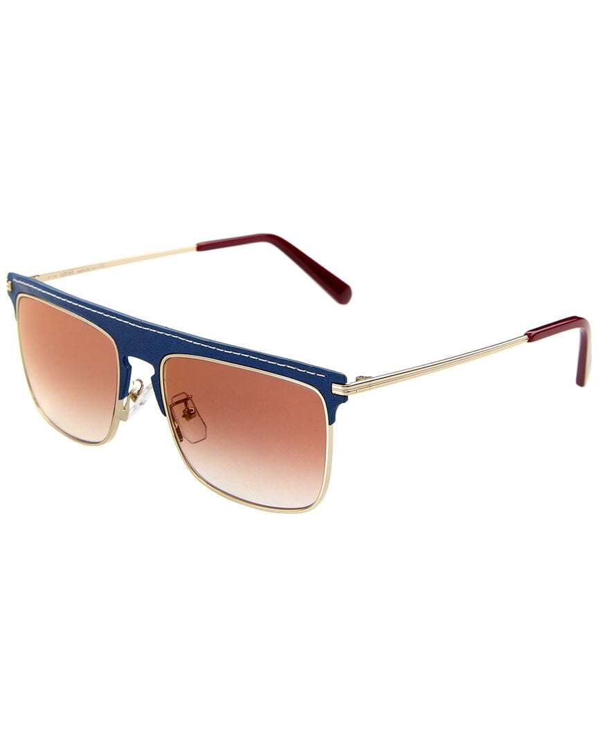 Loewe Women Sunglasses Gold Blue Leather Brown Grad Square  display picture 1