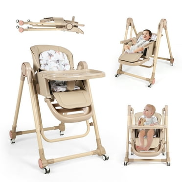 Loewten 3-in-1 Baby High Chair,Convertible Baby Swing,Foldable Infant Dining Chairs Seat with Wheels for Babies and Toddlers,Brown
