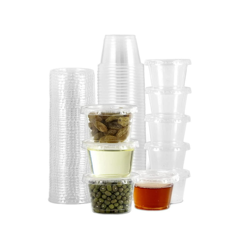 Loewten Disposable Sauce Cup, Plastic Clear Sauce Chutney Cups Boxes With  Lid Food Takeaway Hot 1 oz/50Pcs