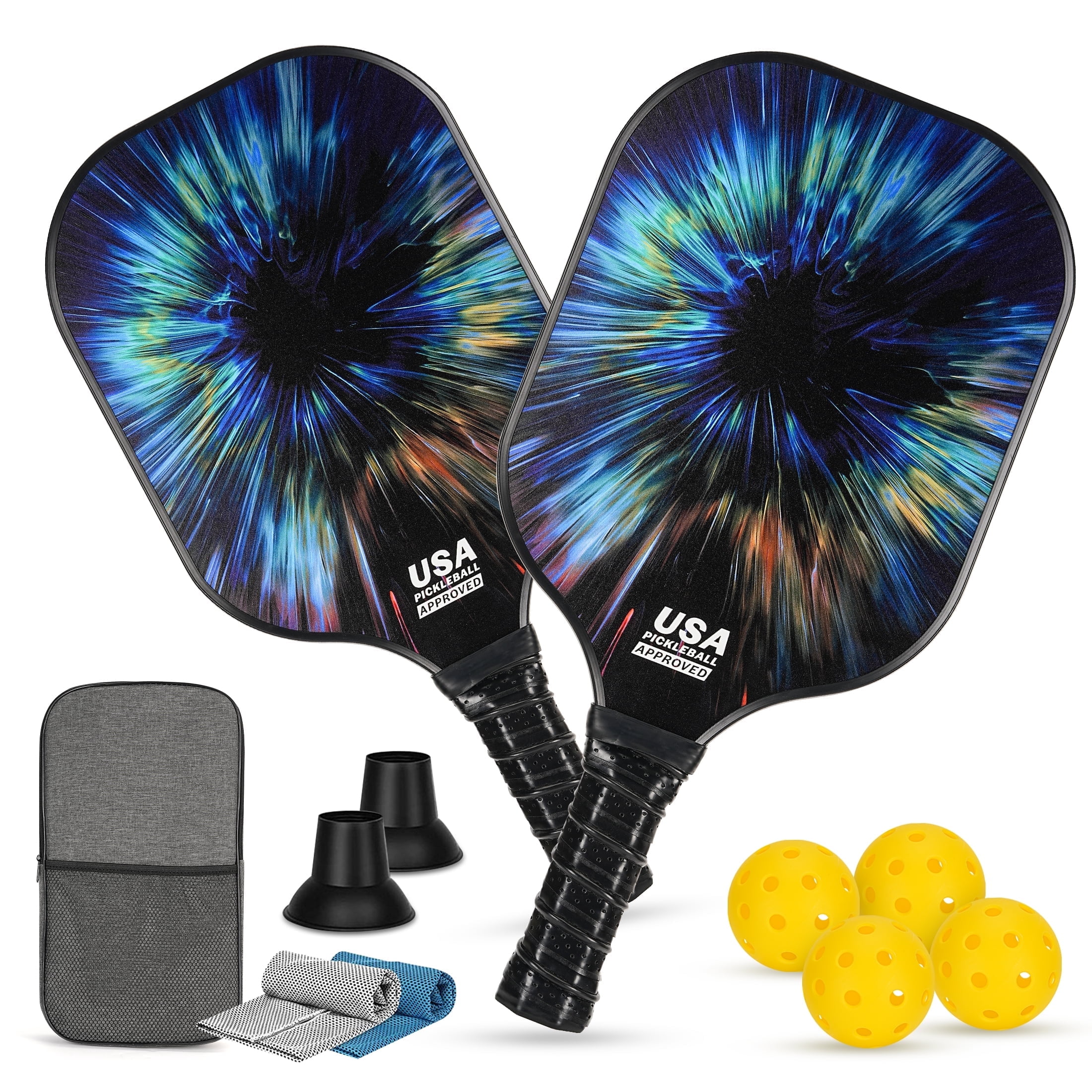 Pickleball Rackets Ed Loewten Pickleball Paddles Set - 2 Fiberglass Paddles, 4 Balls & Carry ...
