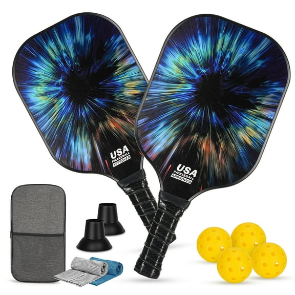 Loewten  Pickleball Paddles Set - 2 Fiberglass Paddles, 4 Balls & Carry Bag and 2 Cooling towels