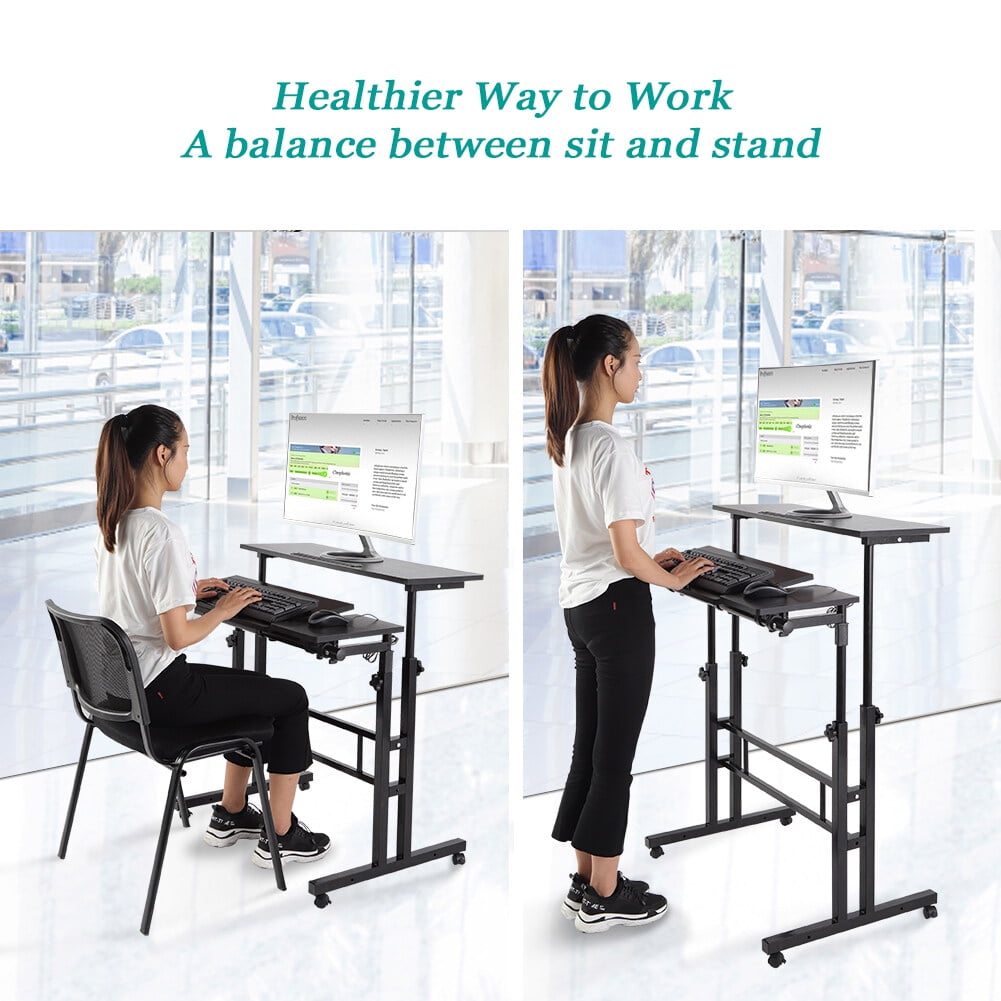 Loewten Standing Computer Desk, Rolling Laptop Desk End Table Study Desk Office Desk For