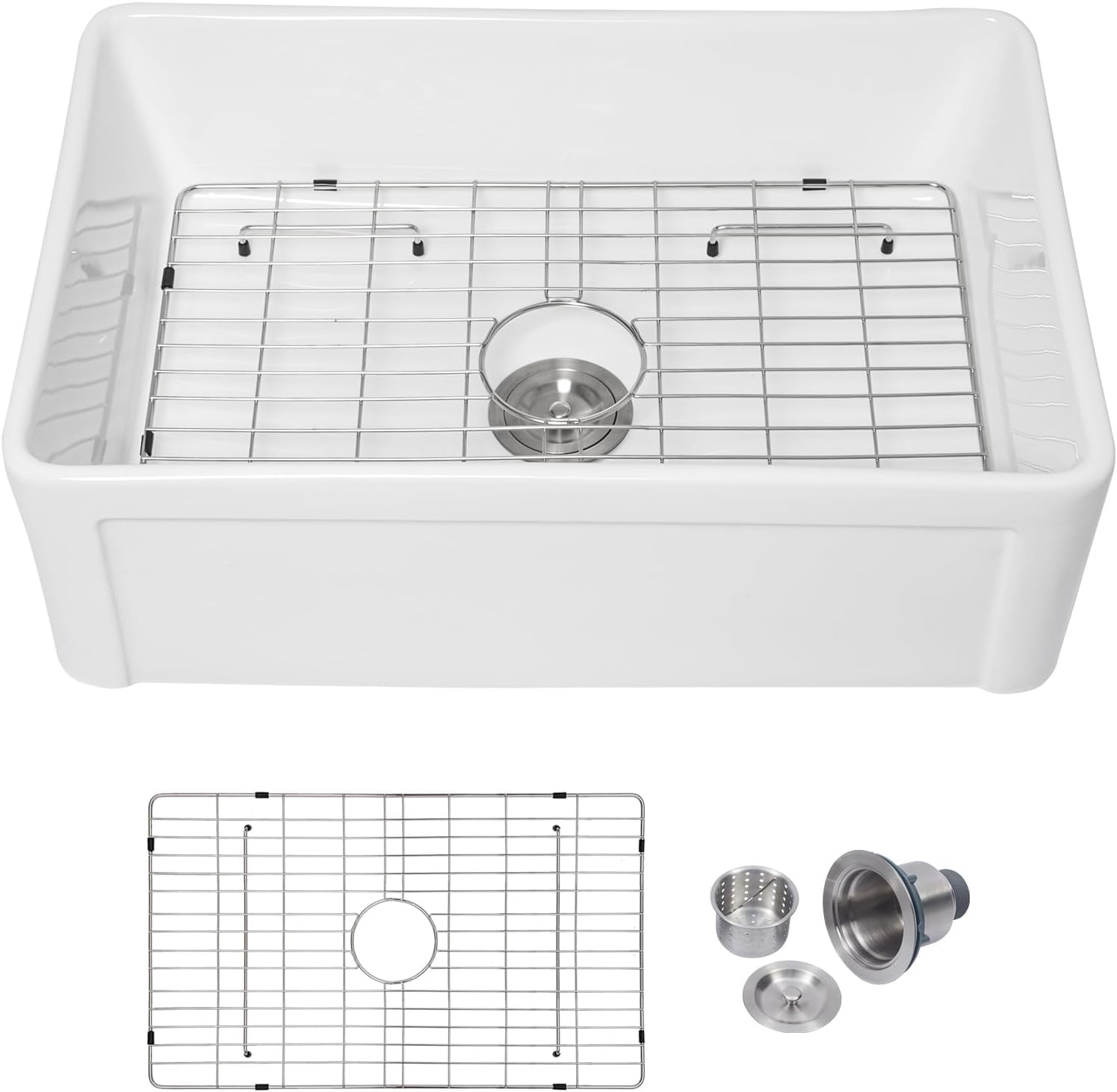 Lofeyo 30"x20"x10" Farmhouse Sink - Multifunctional Apron Front Kitchen Sink, White Ceramic Porcelain Fireclay, Reversible Single Bowl, Farm Sink, LOF-LWFS332010S