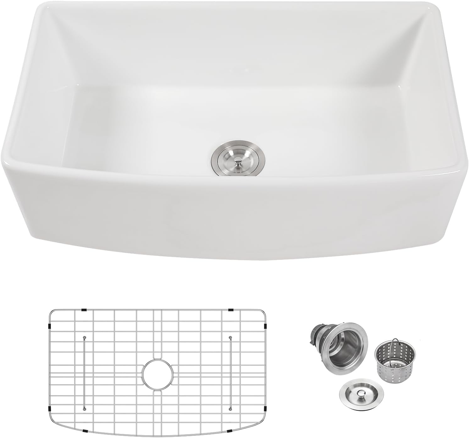 Lofeyo 33"x19"x10" Fireclay Farmhouse Sink - Multifunctional Apron Front Kitchen Sink, White Ceramic Porcelain Fireclay, Reversible Single Bowl, Farmhouse Sink, LOF-LWFS331910S