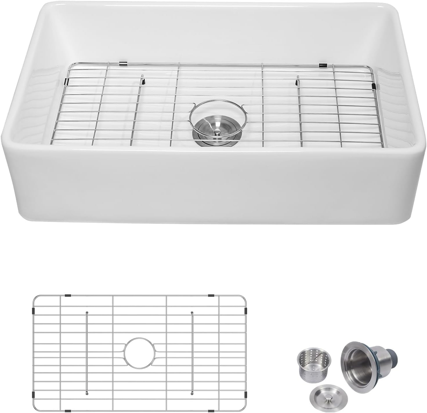 Lofeyo 33"x20"x10" Farmhouse Sink - Multifunctional Apron Front Kitchen Sink, White Ceramic Porcelain Fireclay, Reversible Single Bowl, Farm Sink, LOF-LWFS332010R