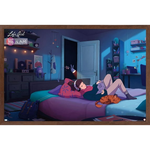 Lofi Girl - 4 A.M. Wall Poster, 14.725" x 22.375" Framed